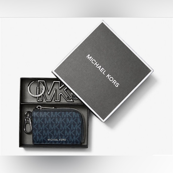 MICHAEL KORS Logo Wallet and Keychain Gift Set  ADMRL/PLBLUE - Picture 1 of 5